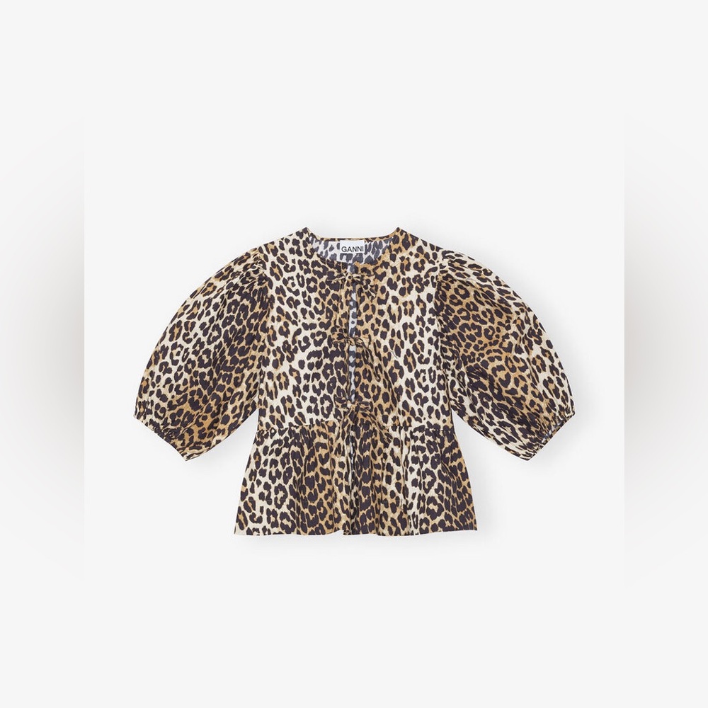 Ganni Leopard Peplum Tie Top (42/12)